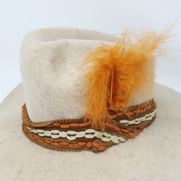Always on Top hat tan speckled Virgin Wool cowboy with orange‎ feather/band 7 - Picture 2 of 7